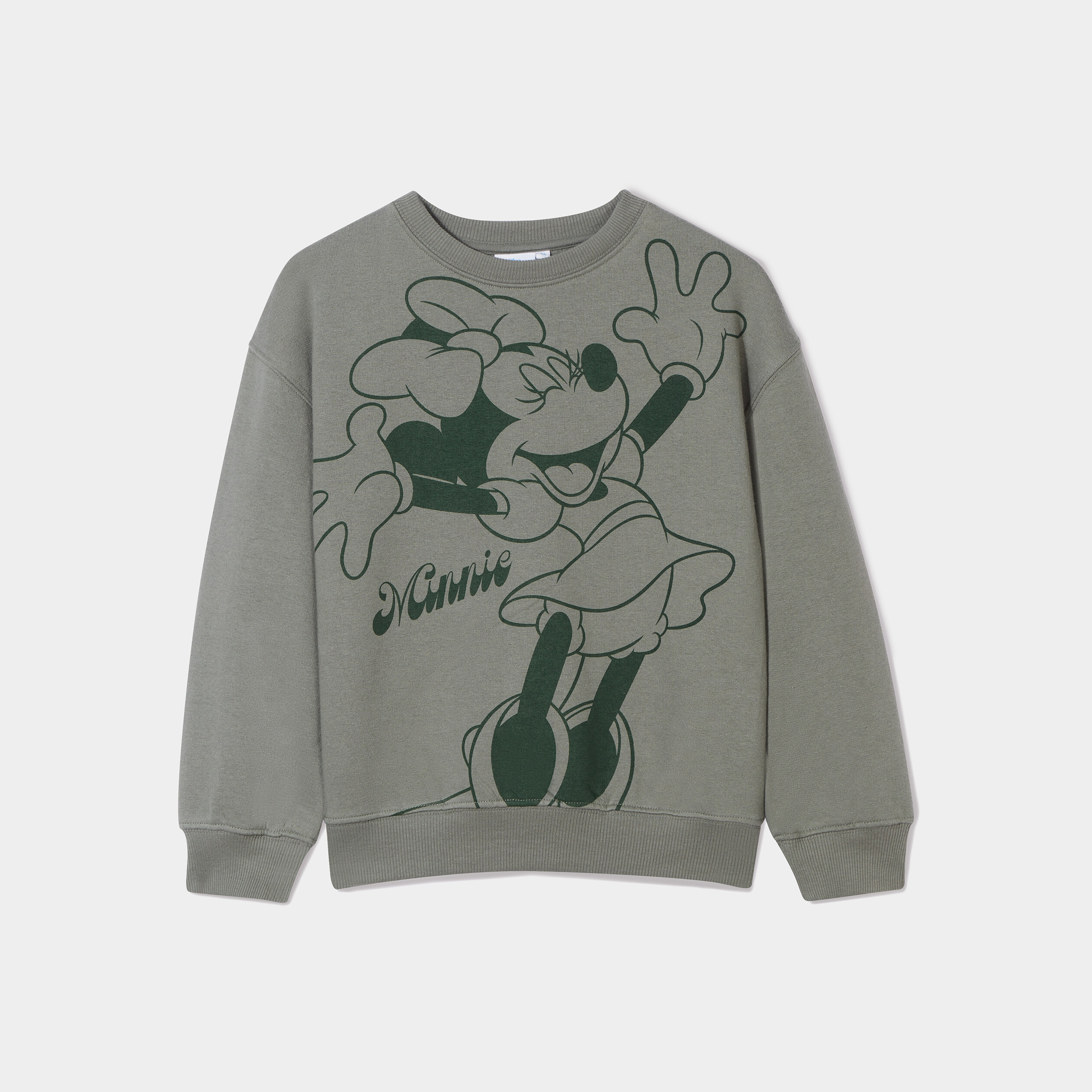 Sweat col rond manches longues Minnie vert kaki fille | La Halle