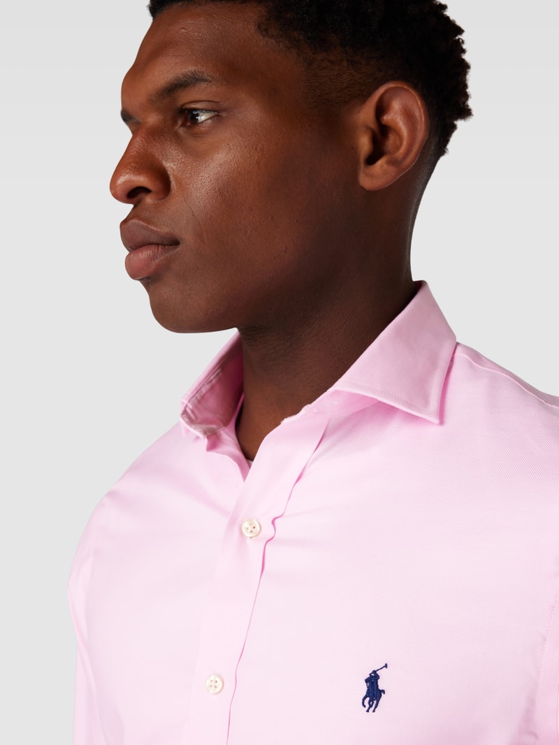 Slim Fit Business-Hemd mit Logo-Stitching in pink