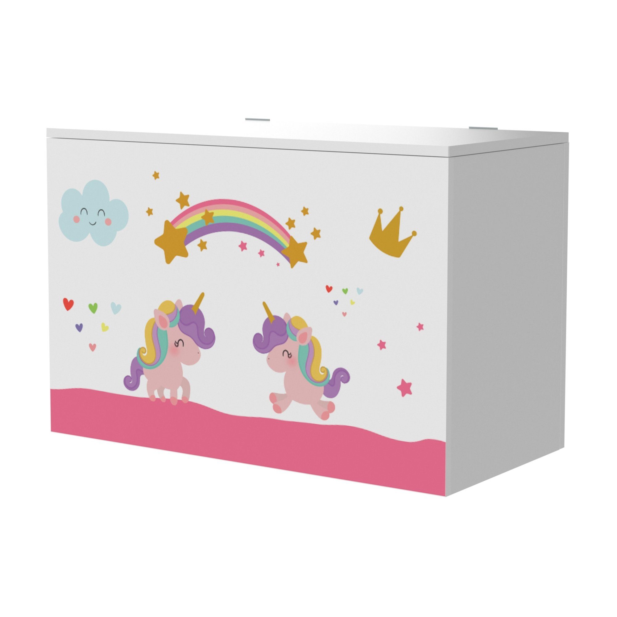 en.casa Spielzeugtruhe, Oleiros Spielzeugkiste Aufbewahrungsbox 40x60x30cm in Einhorn Motiv