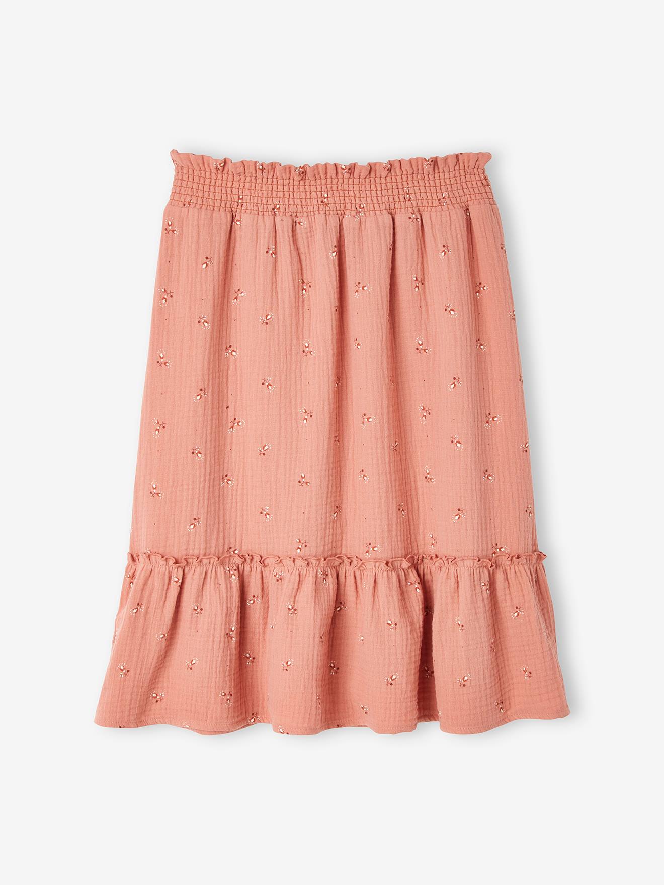 Jupe longue en gaze de coton imprimé fleurs fille blush foncé imprimé