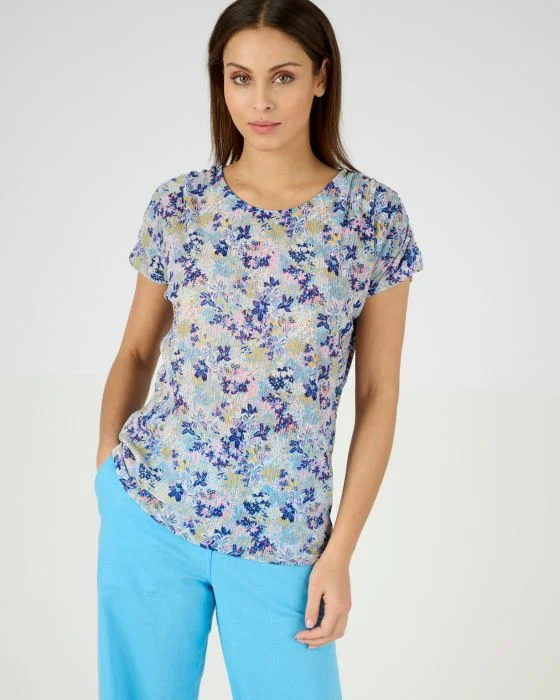 Tee-shirt résille imprimé fleurs
