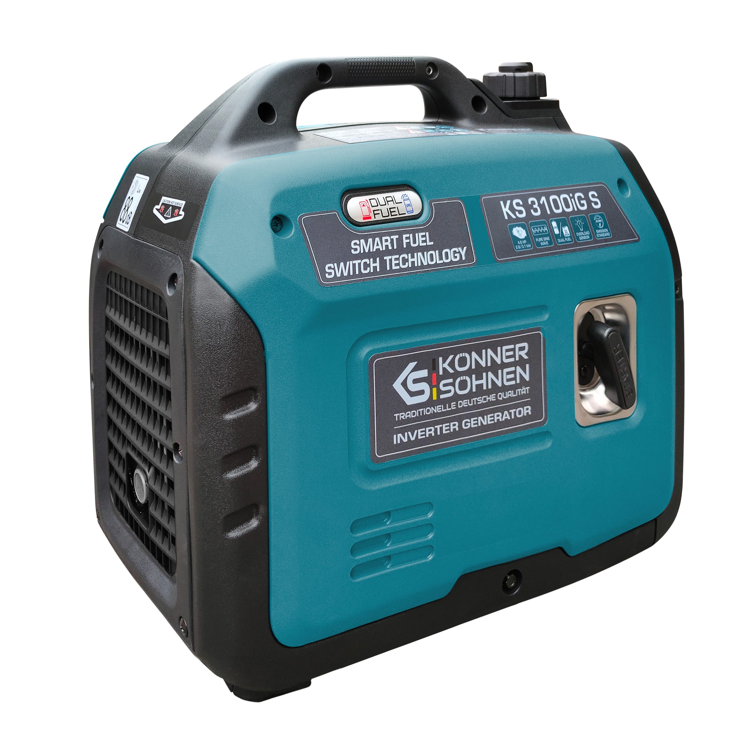 Könner & Söhnen Stromerzeuger KS 3100iG S, 3,10 in kW, (Schallgedämmtes Gehäuse (63 dB Lpa 7 m), 1-tlg., Schuko-Steckdose 230 V, 2 USB-Anschlüsse, LED-Anzeige), Kupferwicklungen, Kurzschluss- und Überlastschutz, Abgasnorm EURO V