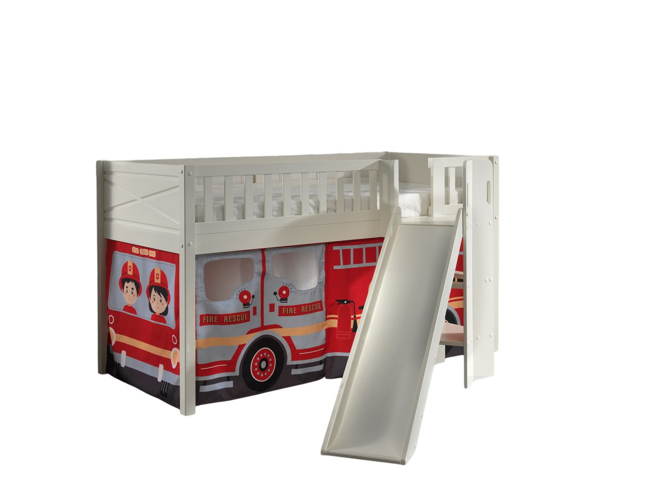 VIPACK Spielbett SCOTT, LF 90 x 200 cm, mit Rolllattenrost, Rutsche, Leiter und Textilset 