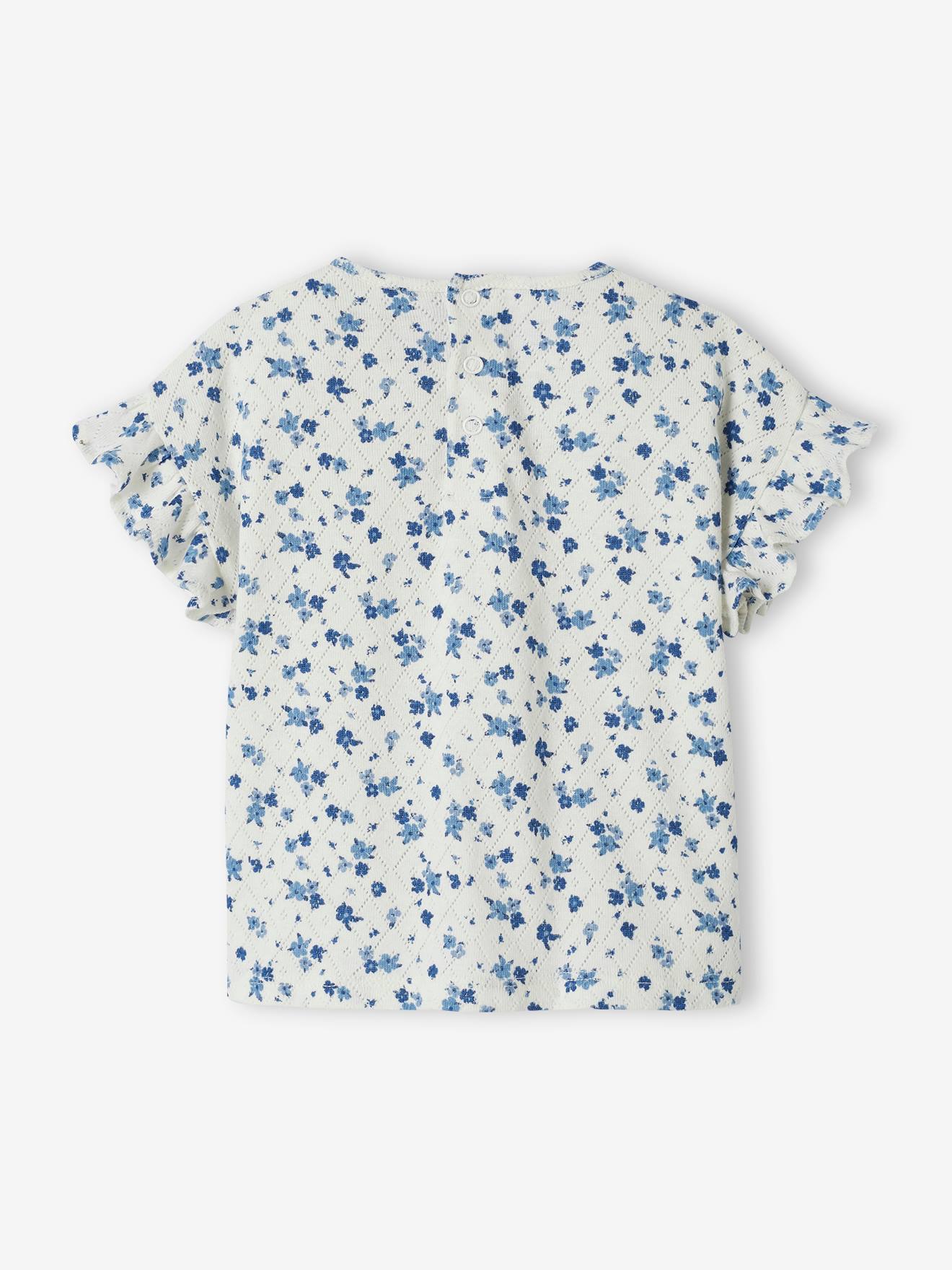 T-shirt fleuri bébé en pointelle écru