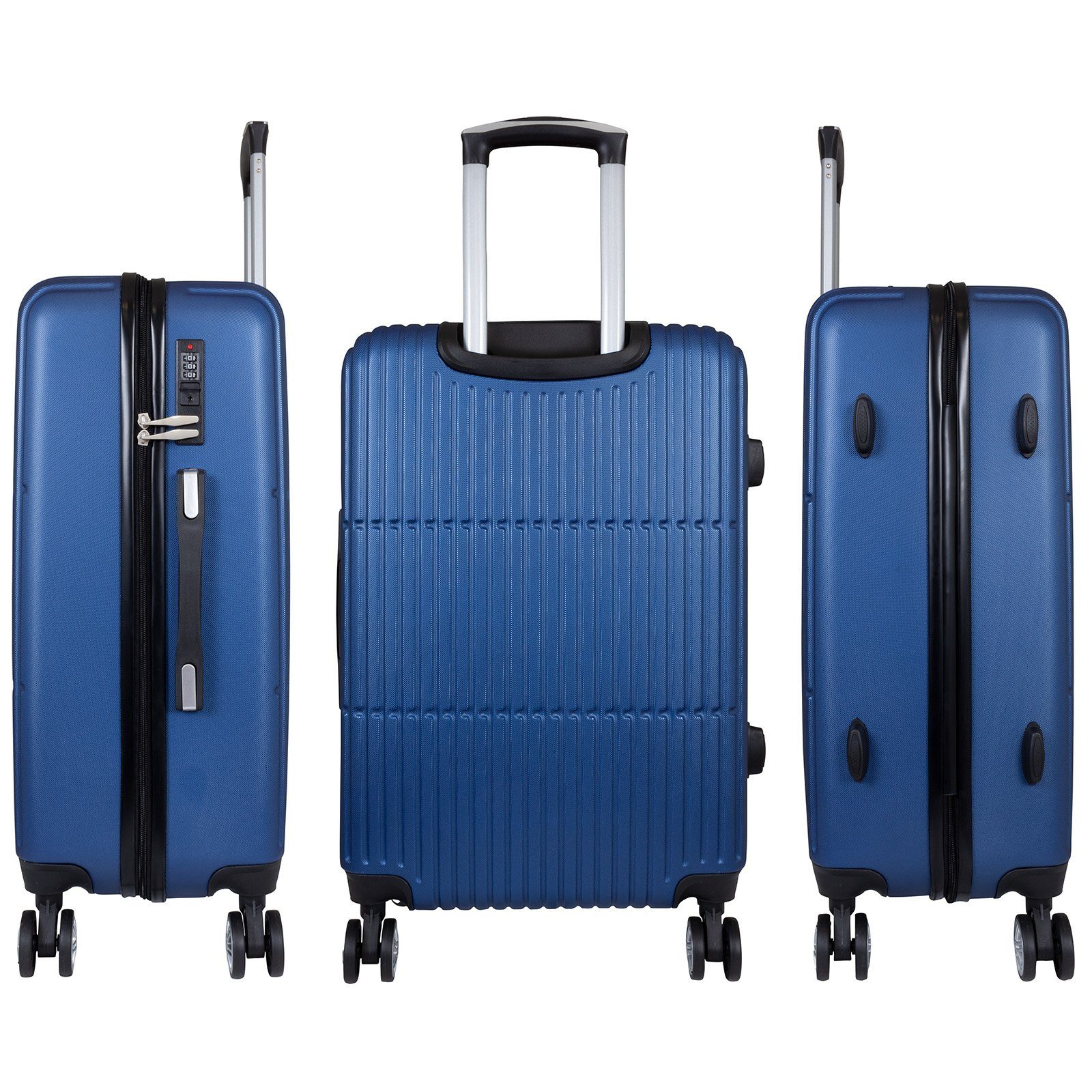 Trendyshop365 Hartschalen-Trolley Madrid, 4 Farben, 3 Größen, 4 Rollen, Zwillingsrollen, Zahlenschloss, robuster Reisekoffer