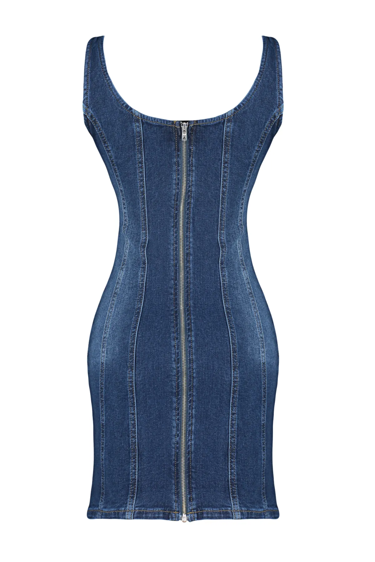 Trendyol Collection  Blaues, eng anliegendes Mini-Jeanskleid mit Nähten TWOSS24EL00284