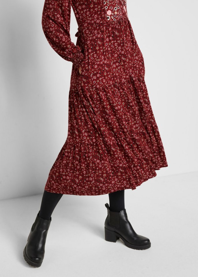 Jerseykleid aus Viskose mit Bindeband, mittellang