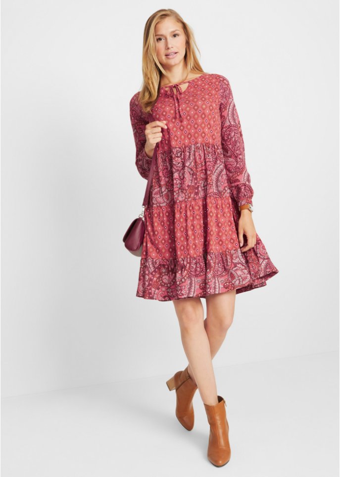 Kurzes Jerseykleid aus Baumwoll- Viskose Mischung, A-Linie