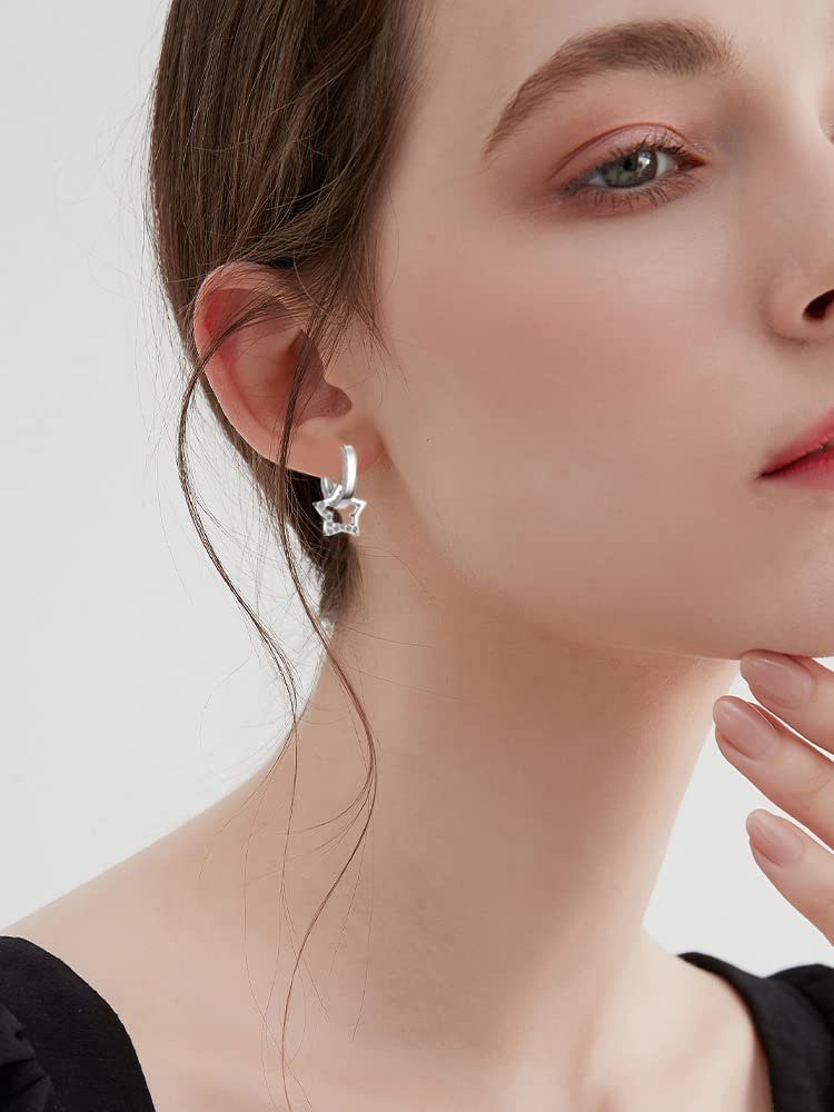 POCHUMIDUU Paar Ohrhänger 925 Sterling Silber Hängeohrringe für Damen (2-tlg., Pentagramm mit Diamanten), Geschenke für Mädchen und Frauen