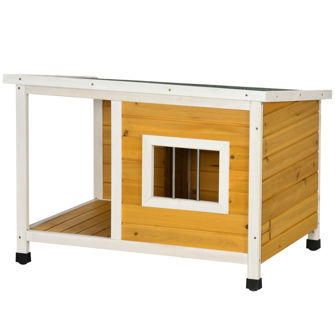 PawHut Hundehütte, Tannenholz, Kleintierhaus, Hundehaus mit Terrasse, Orange