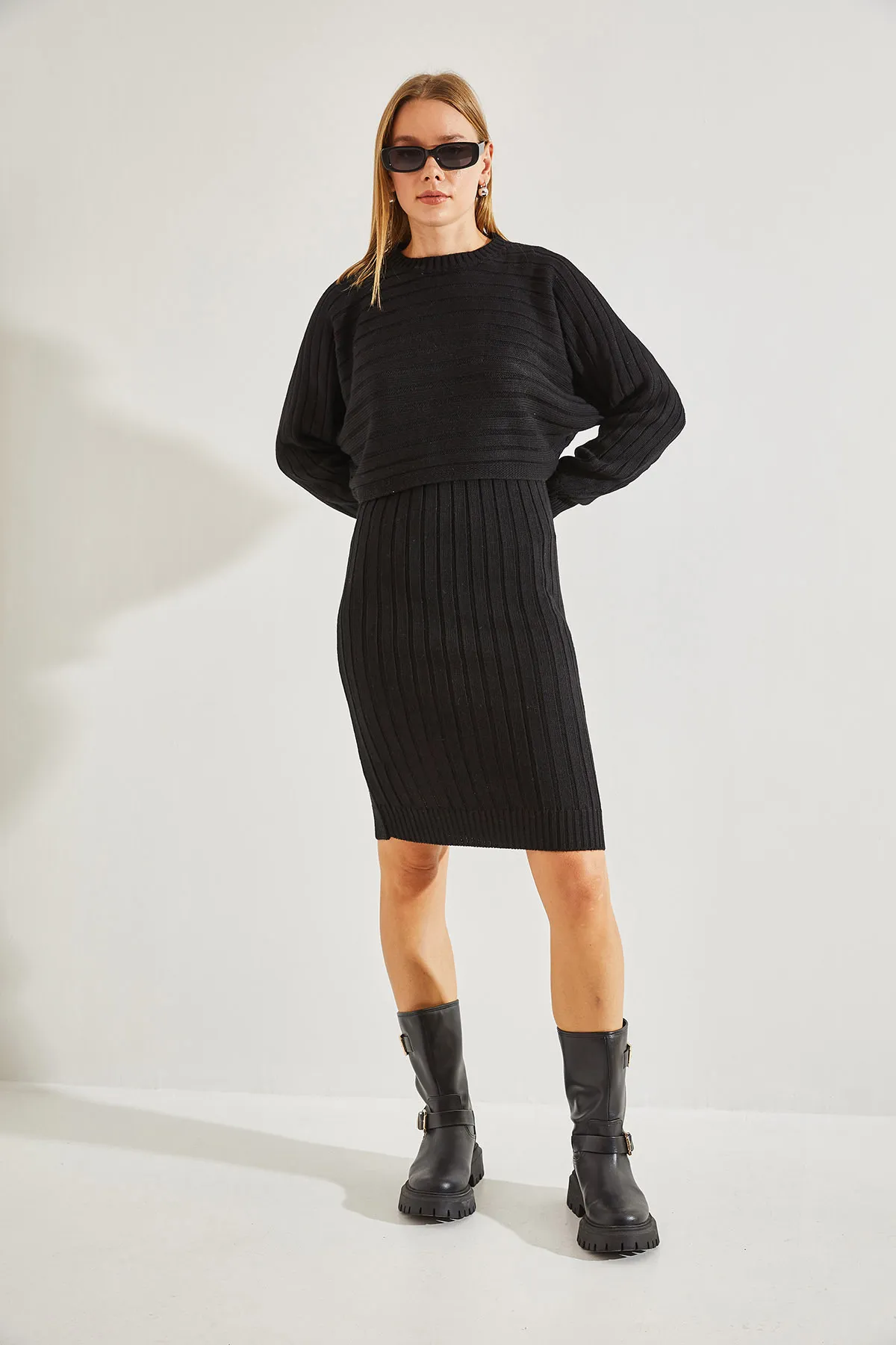 Bianco Lucci  Damen-Strickwaren-Trägerkleid-Pullover-Doppelset