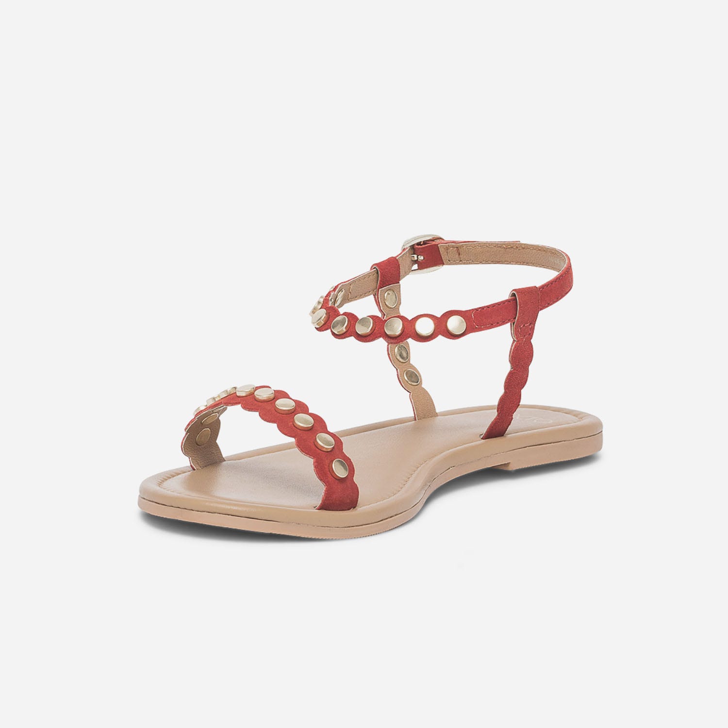 Sandale TEXTO rouge en cuir velours avec clous