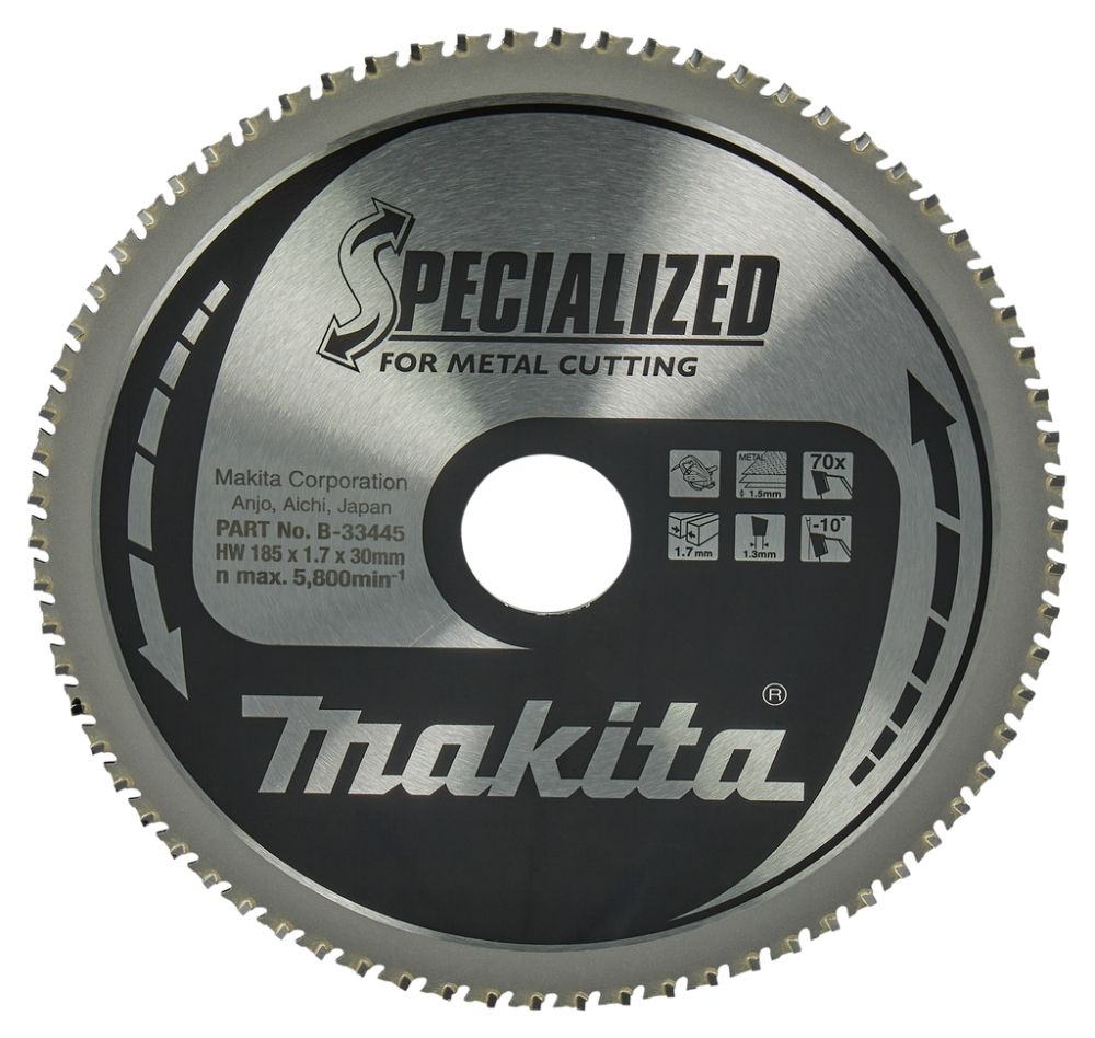 Makita Zubehör B-33445 Kreissägeblatt Spezial Dünnblechstahl FTG 185 x 30 x 1,7 mm T70