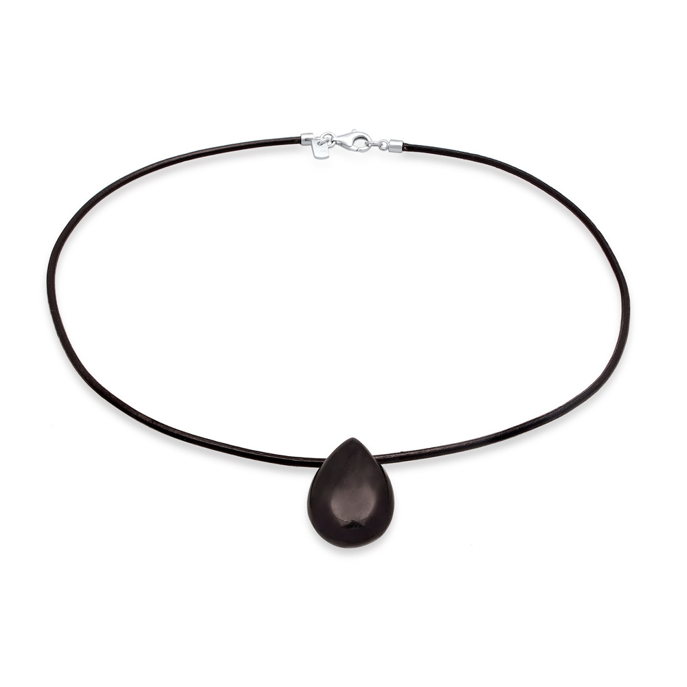 KUZZOI KUZZOI Collier Hommes choker goutte pendentif en satin avec onyx en argent sterli collier