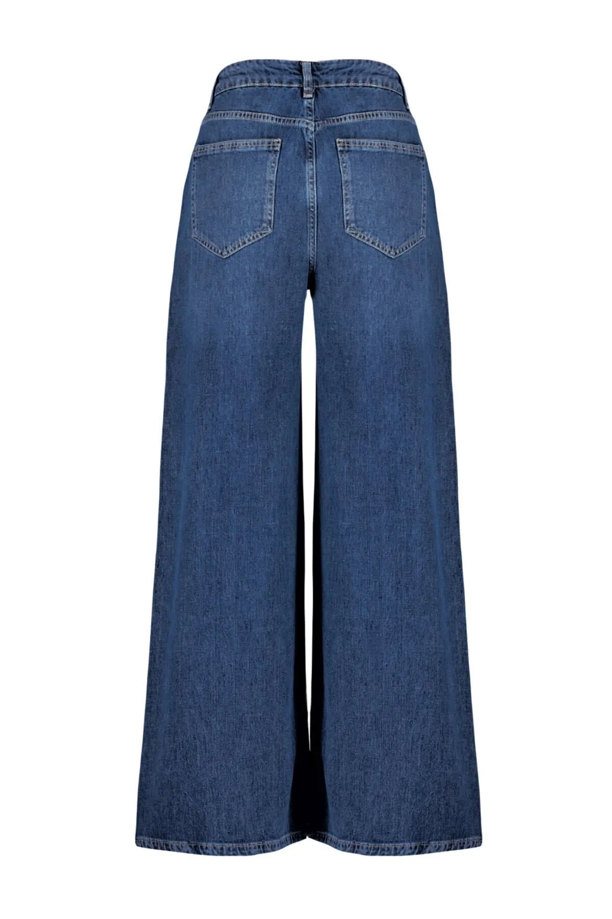 Trendyol Collection  Blaue, nachhaltigere Nahtdetaillierte Jeans mit weitem Bein und hoher Taille TWOSS24JE00116