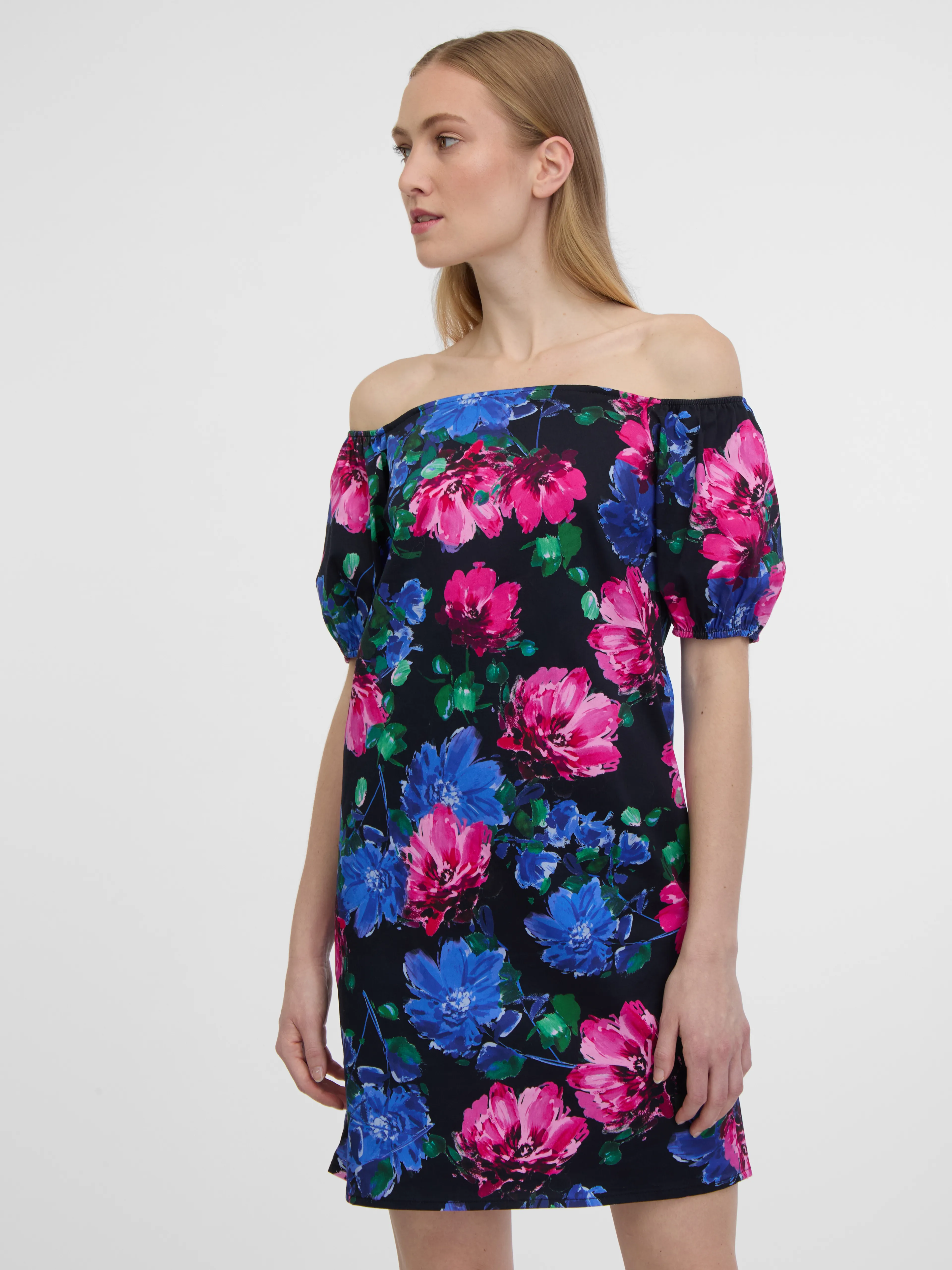 Rosa und schwarzes Damen-Blumenkleid ORSAY