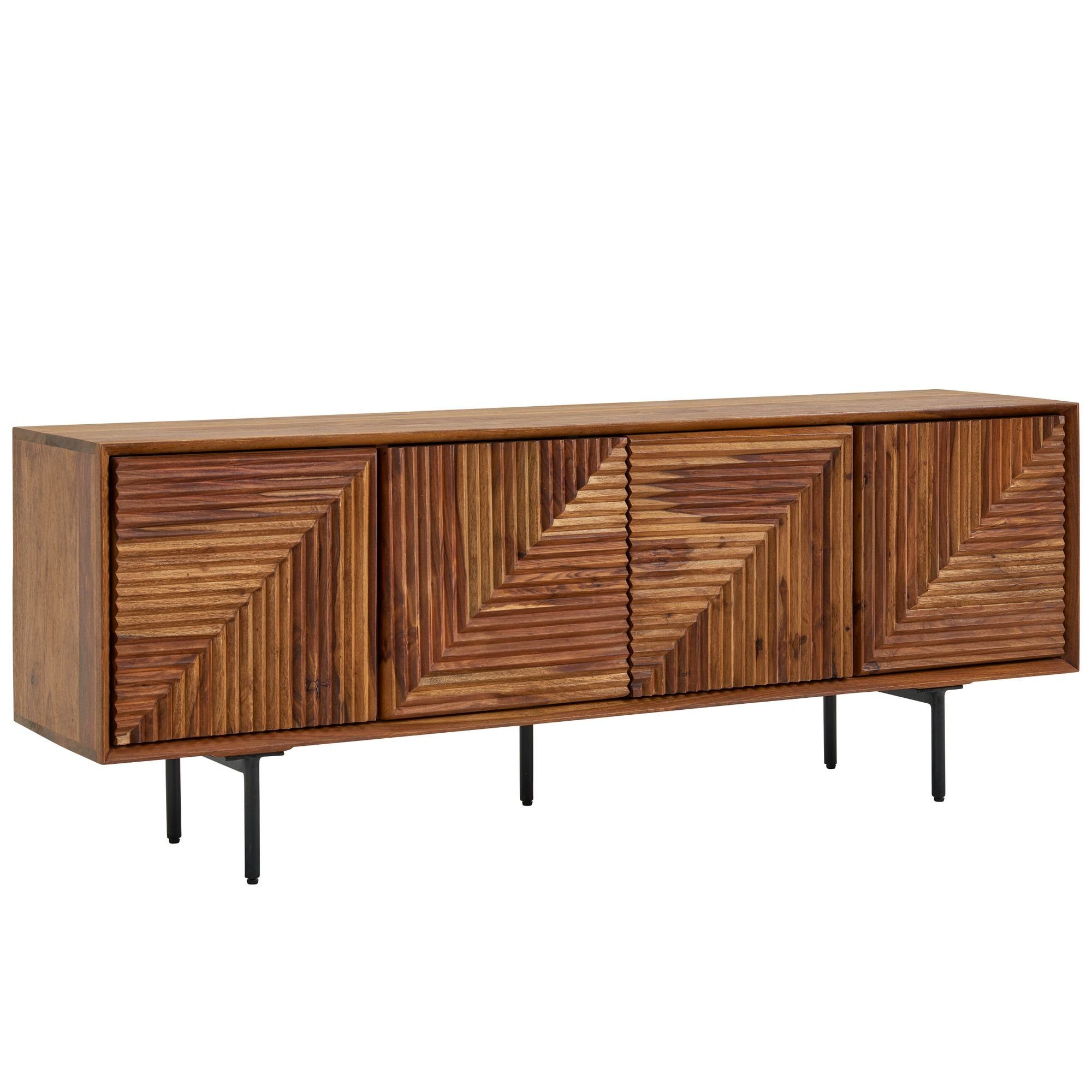FINEBUY Lowboard FB78855 (Sheesham Massivholz 140x54x33 cm mit vier Türen), TV-Schrank mit Stauraum, Fernsehkommode Modern