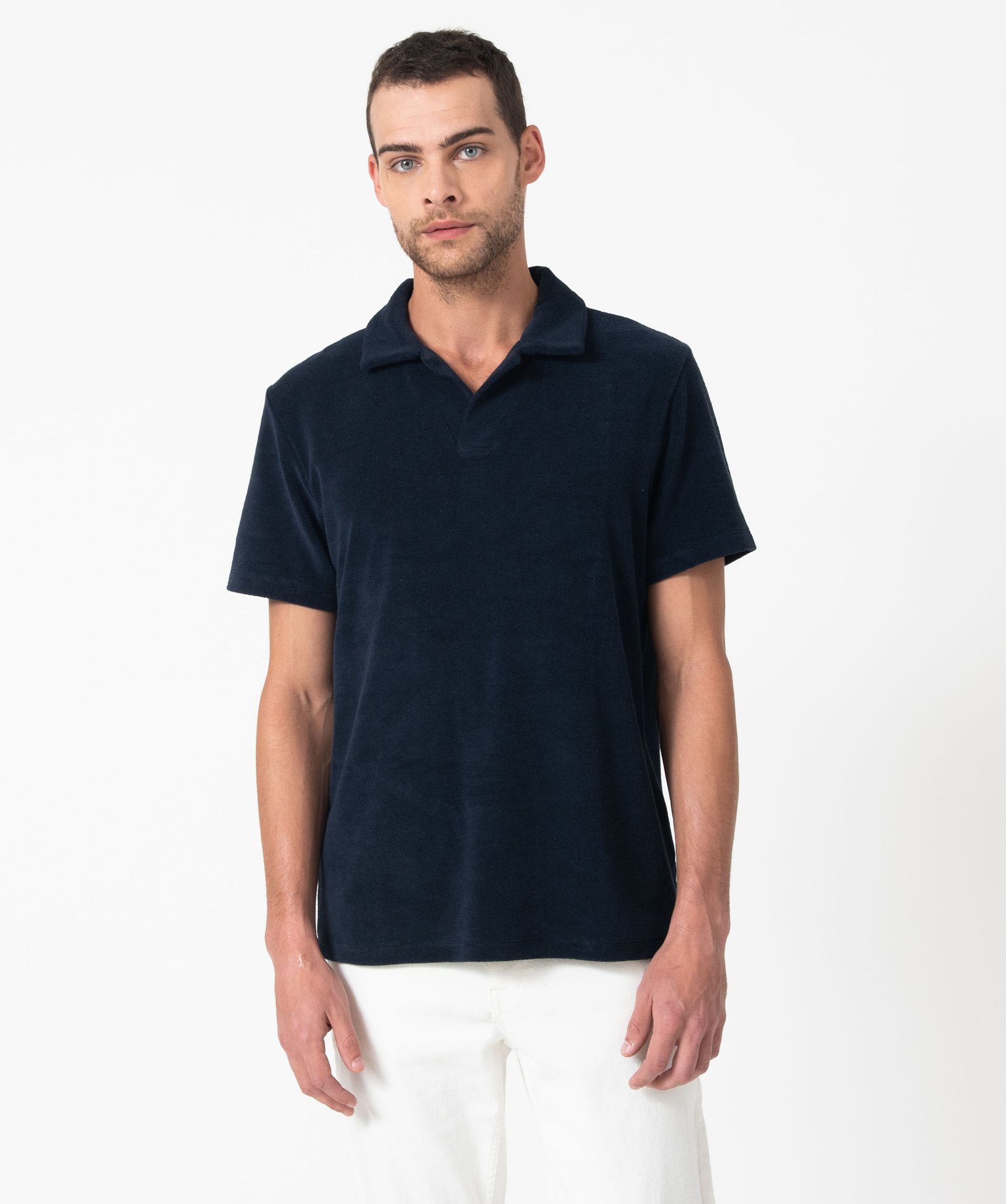 Polo manches courtes en éponge homme bleu | GEMO