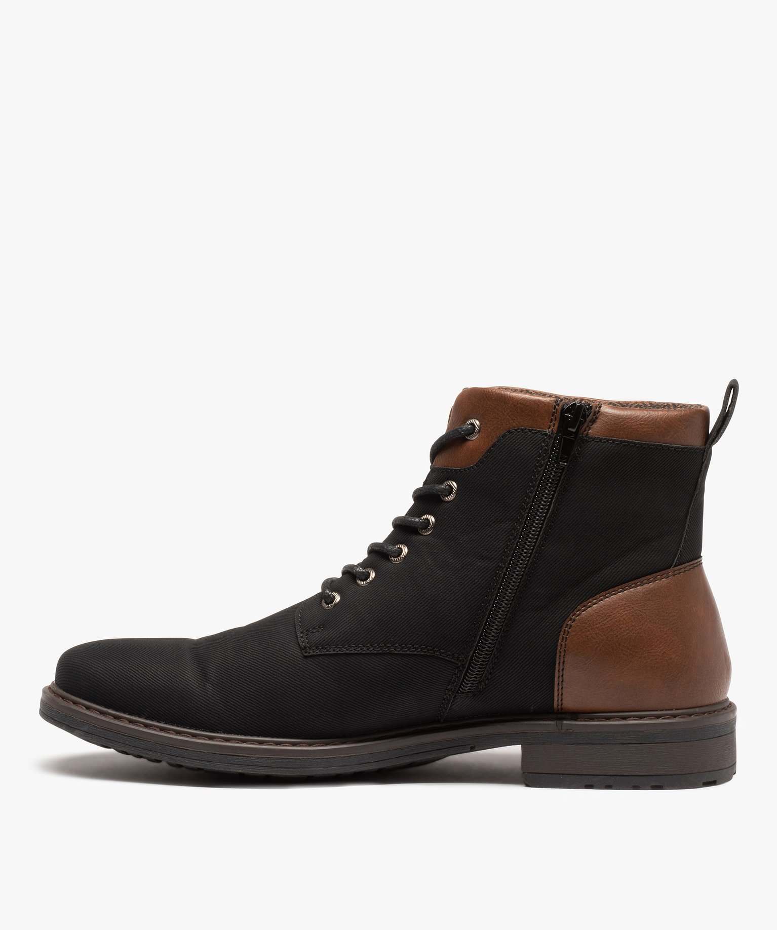 Boots homme en toile unie fermeture lacets et zip noir | GEMO