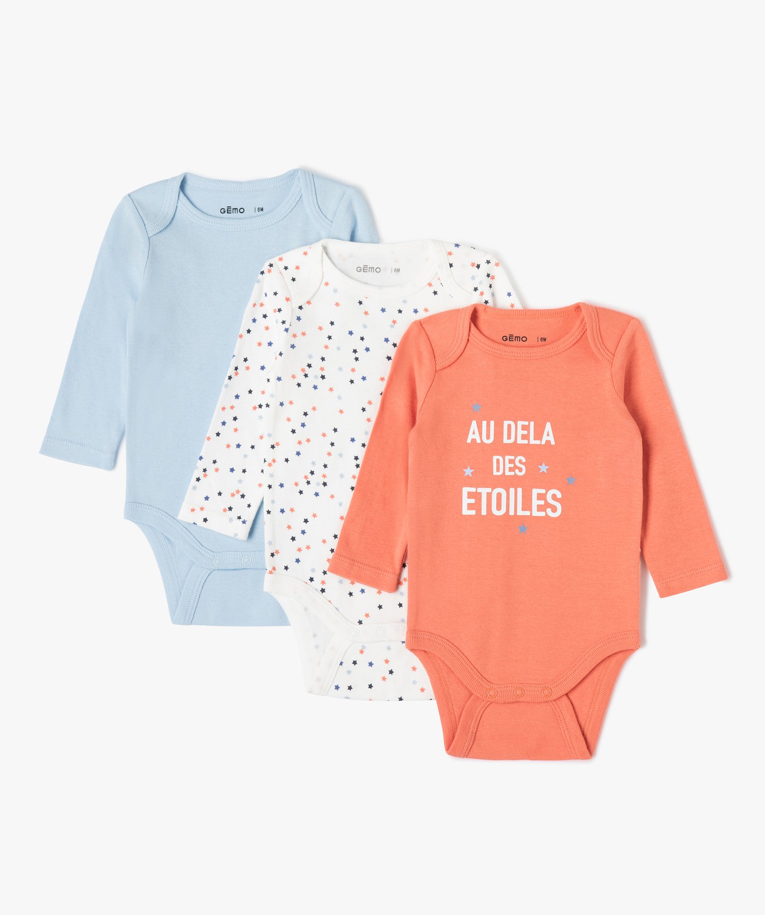 Bodies bébé à manches longues motifs variés (lot de 3) orange | GEMO