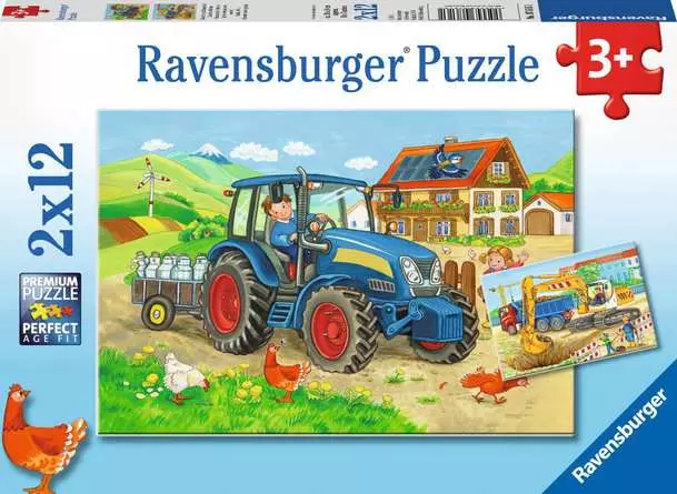 Kinderpuzzle ab 3 Jahren - Baustelle und Bauernhof - 12 Teile