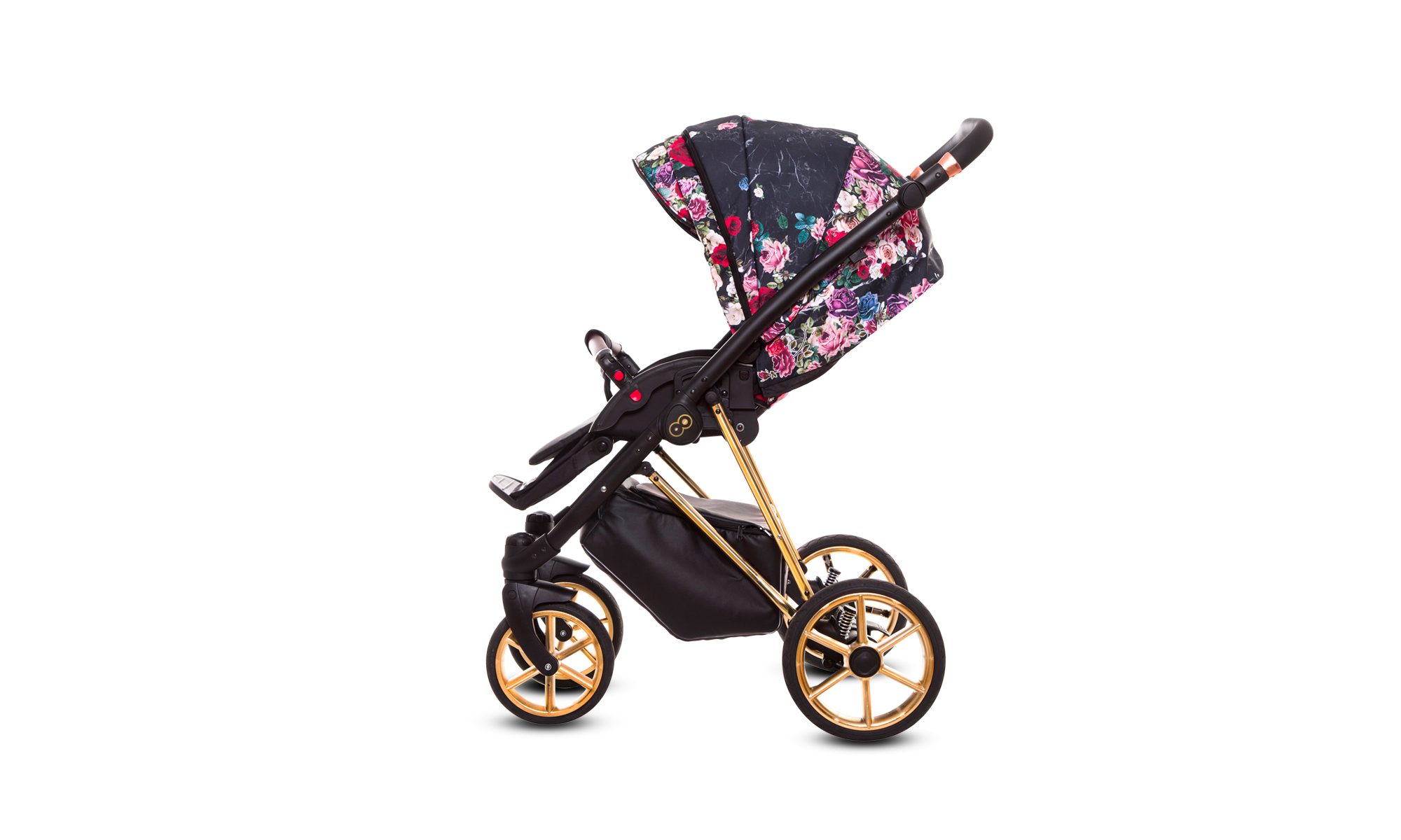 TPFLiving Kombi-Kinderwagen 3 in 1 Musse Dark Rose, Baby Buggy Babywanne Autositz Windeltasche, Moskitonetz Regenschutz Kinderwagen Komplettset Gestell Gold