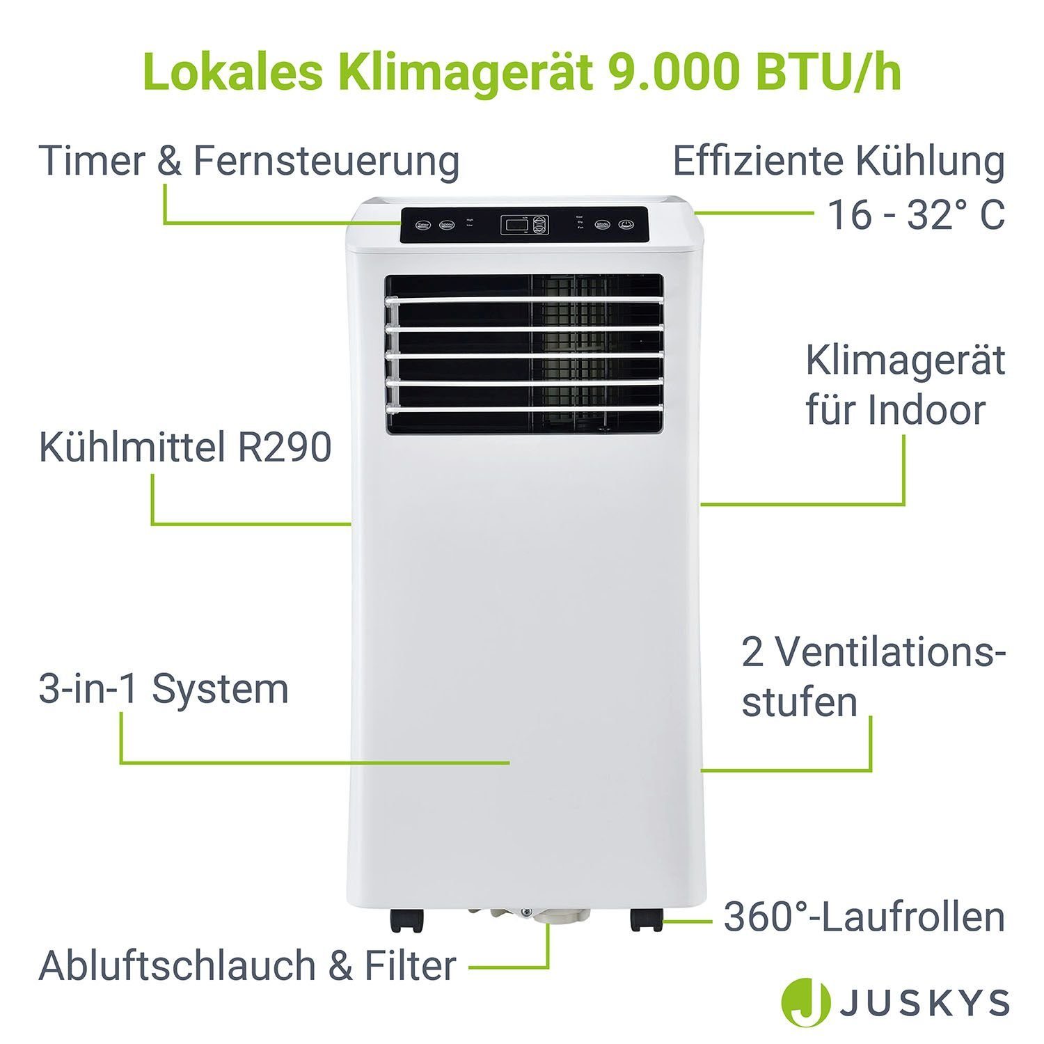 Juskys Klimagerät MK950W2, Klimaanlage mit Fernbedienung, Timer und Temperatureinstellung