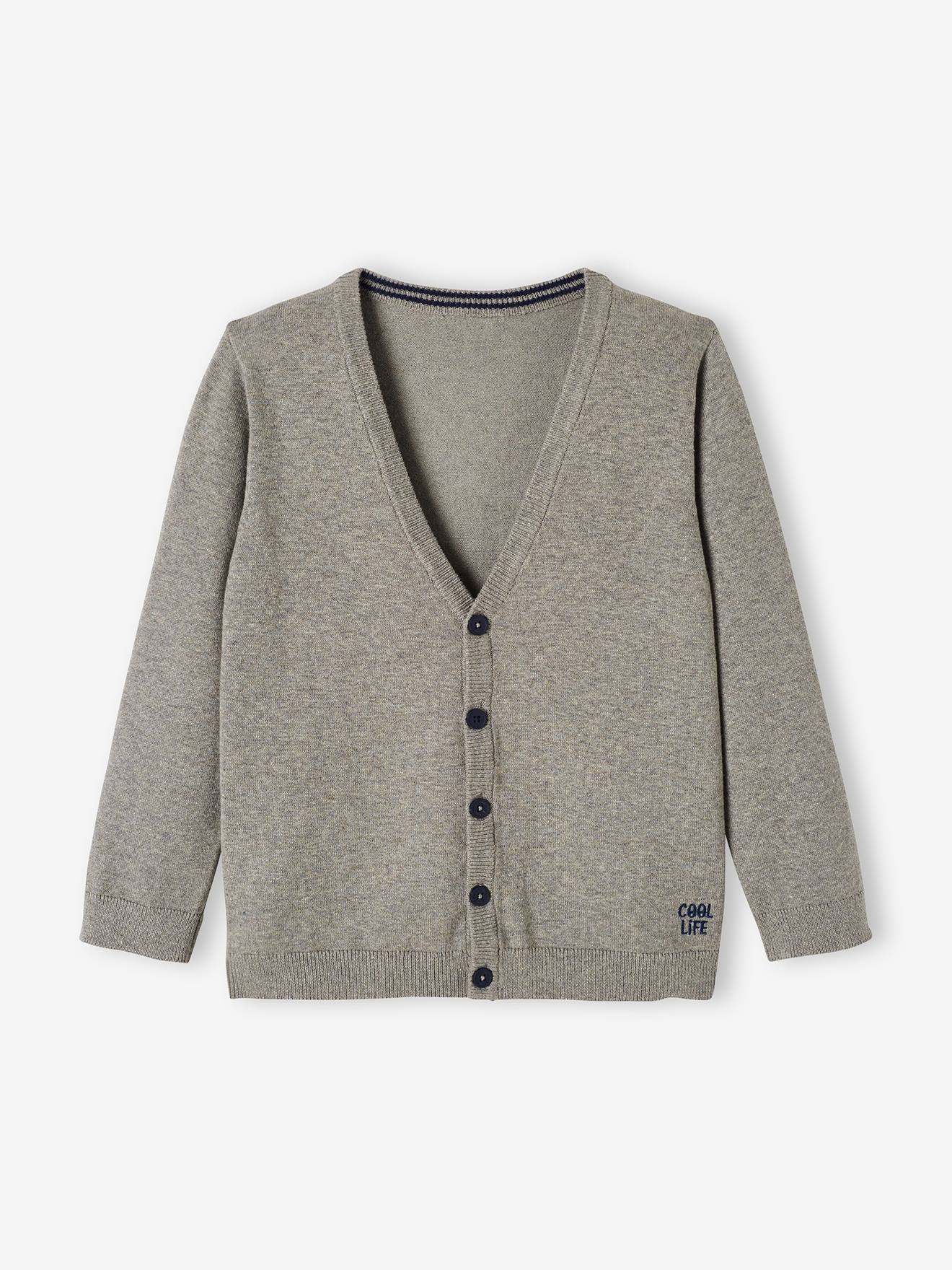 Vertbaudet Jungen Strickjacke, College-Style BASIC - grau meliert