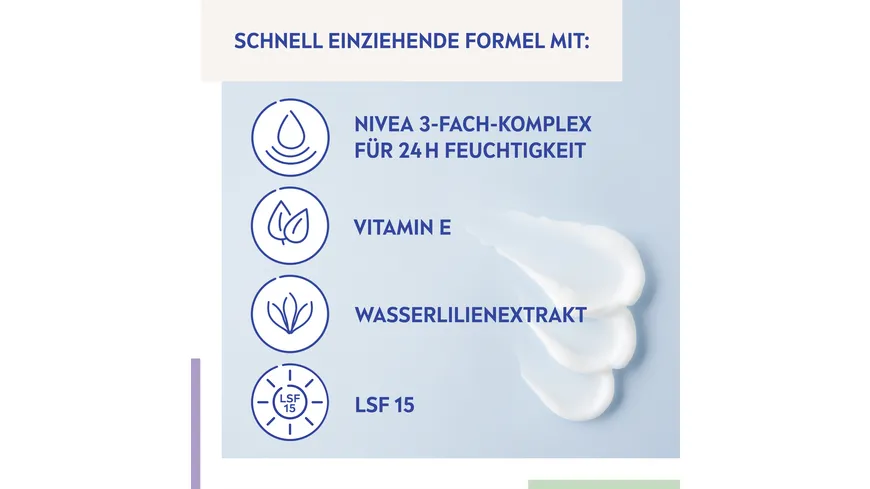 NIVEA Erfrischende Tagespflege 24h Feuchtigkeit Normale Haut und Mischhaut LSF 15 Tube 50 ml