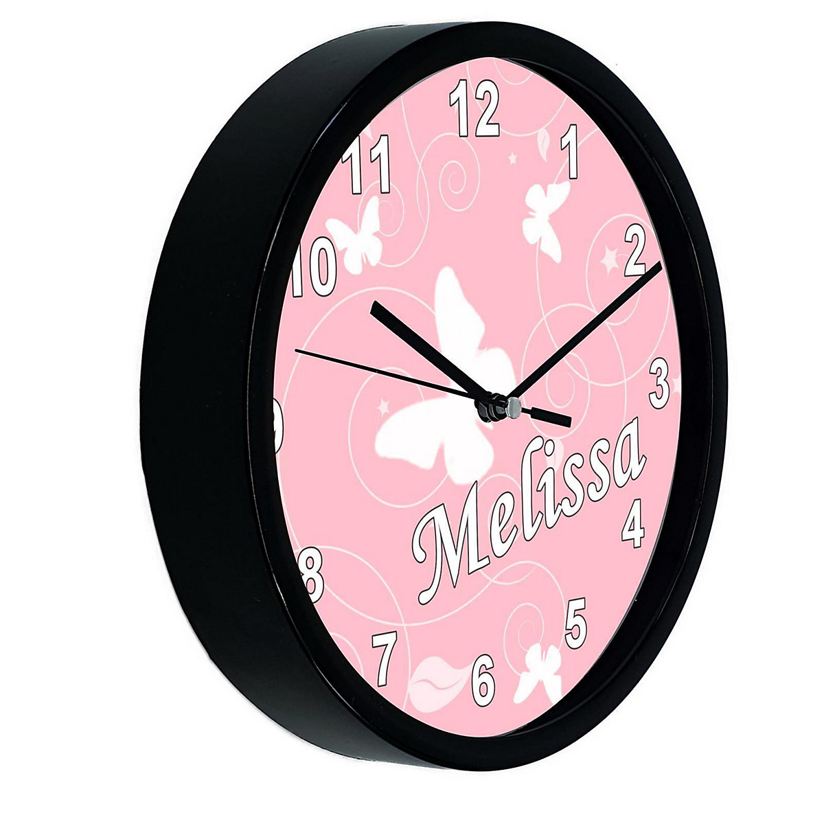 Kinder Wanduhr personalisiert mit Name Schmetterling Altrosa