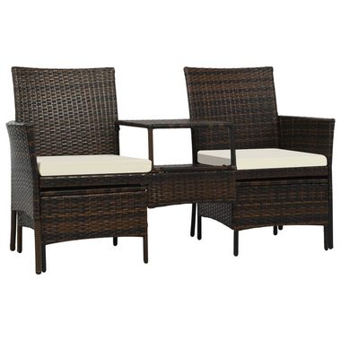 vidaXL Loungesofa 2-Sitzer-Gartensofa mit Tisch & Hocker Poly Rattan Braun, 1 Teile