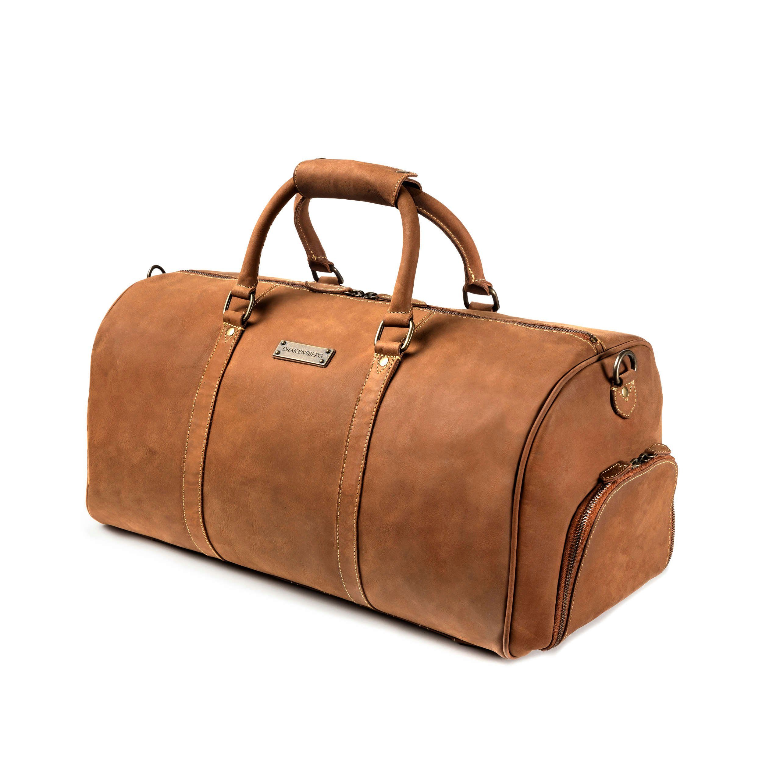 DRAKENSBERG Reisetasche Weekender Finn Cognac-Braun, mit Schuhfach für Damen und Herren, Sporttasche, aus Premium Leder