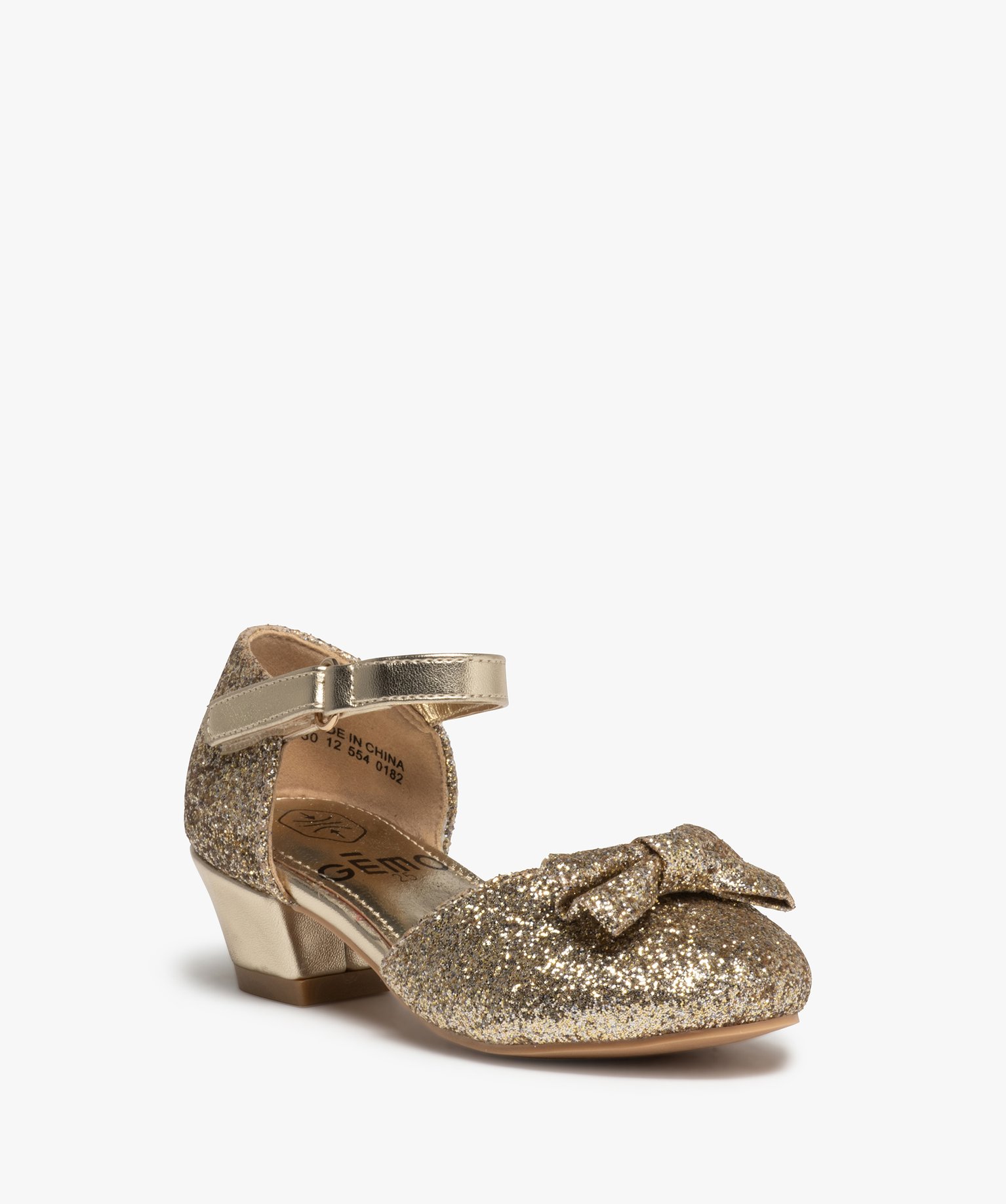 Ballerines fille pailletées à talon et bride de fermeture or | GEMO
