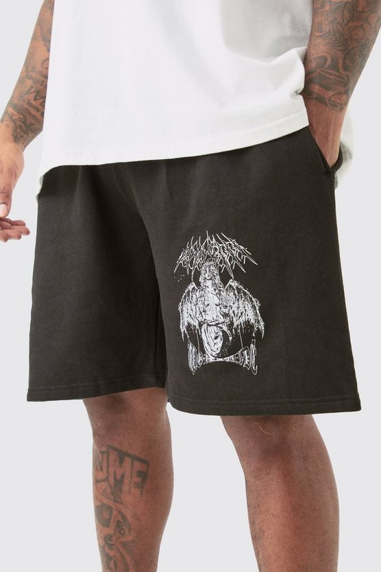 Plus Oversize Jersey-Shorts mit Print
