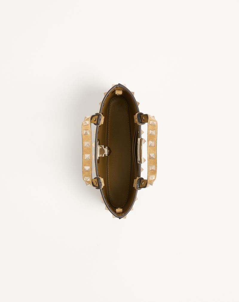 Mini sacola de compras Rockstud em camurça