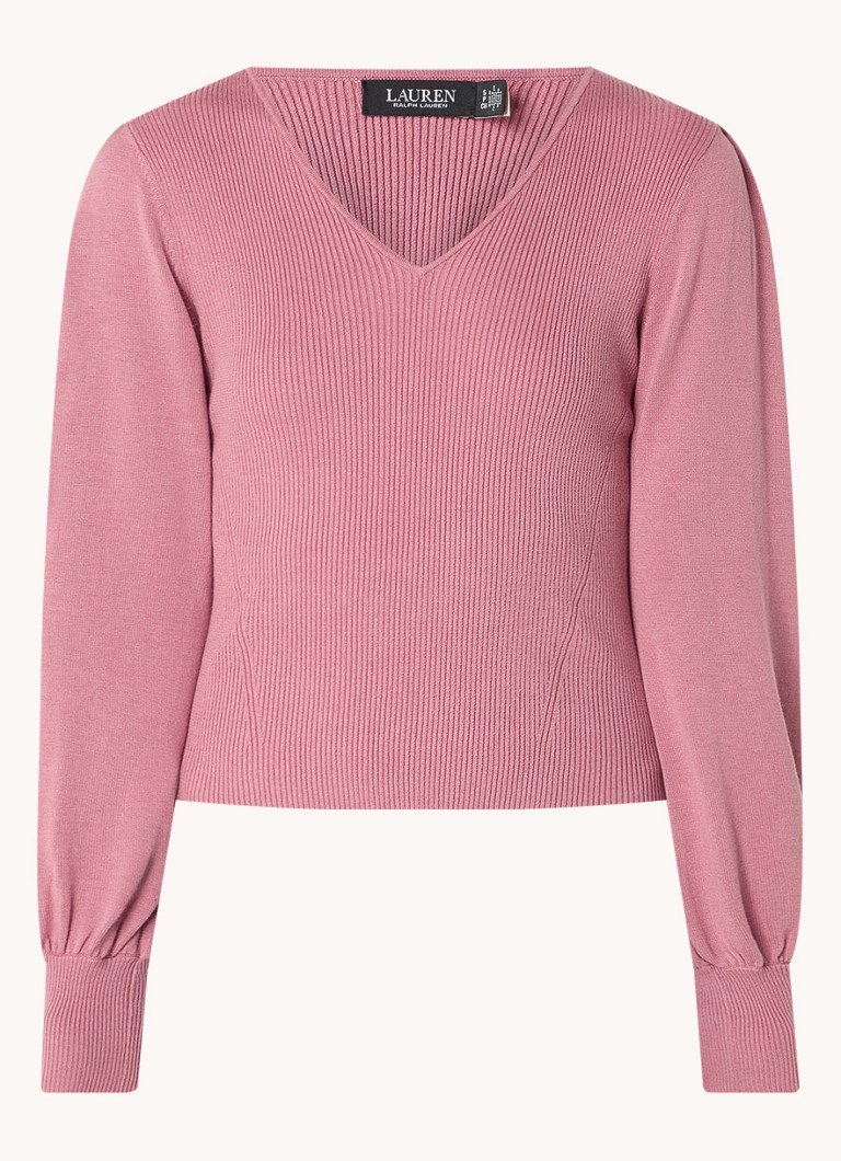 Ralph Lauren Rib-knit top with balloon sleeves and V-neck