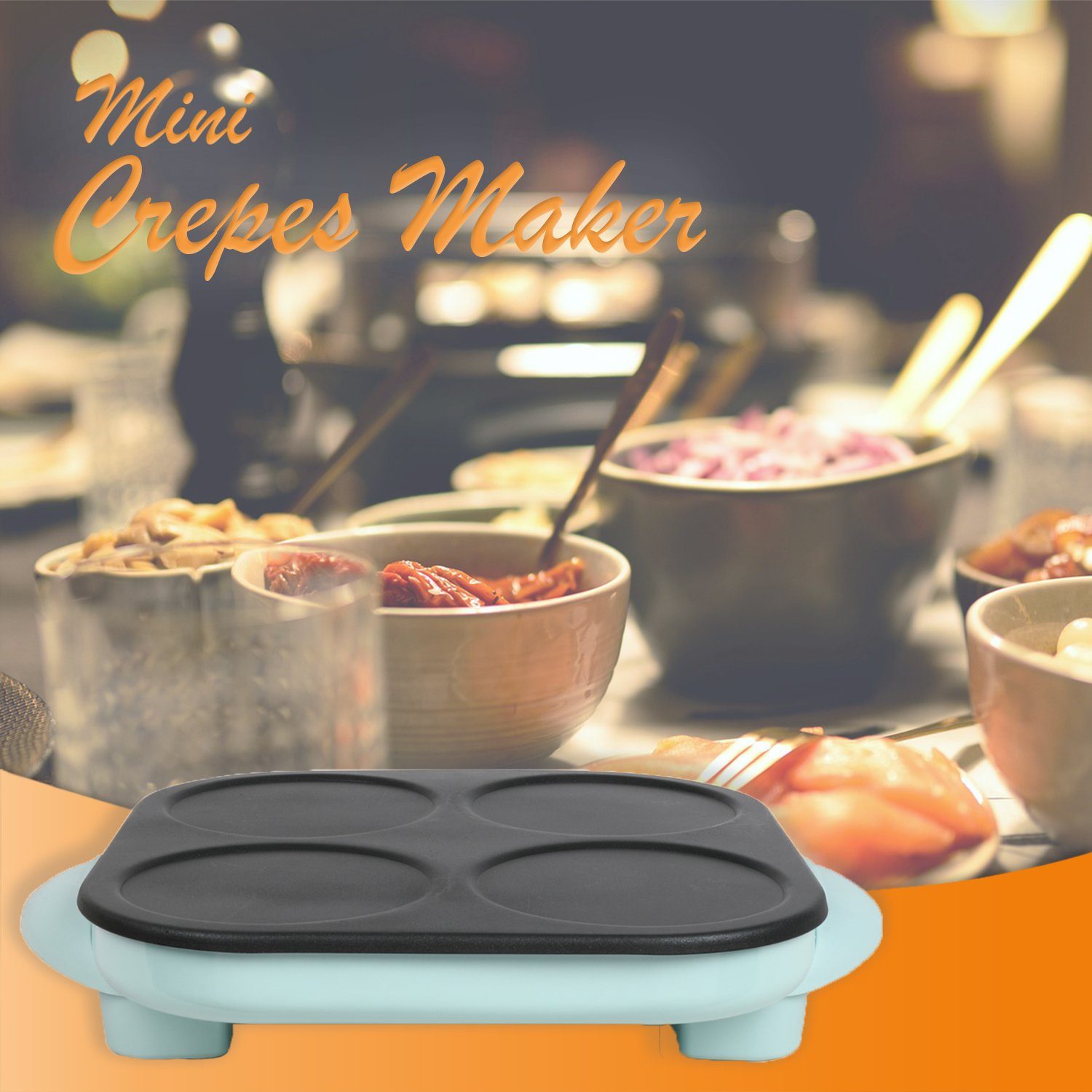 LIVOO Raclette LIVOO Crepes Maker Maxi Mini-Crepes 4 Personen 1500 Watt blau