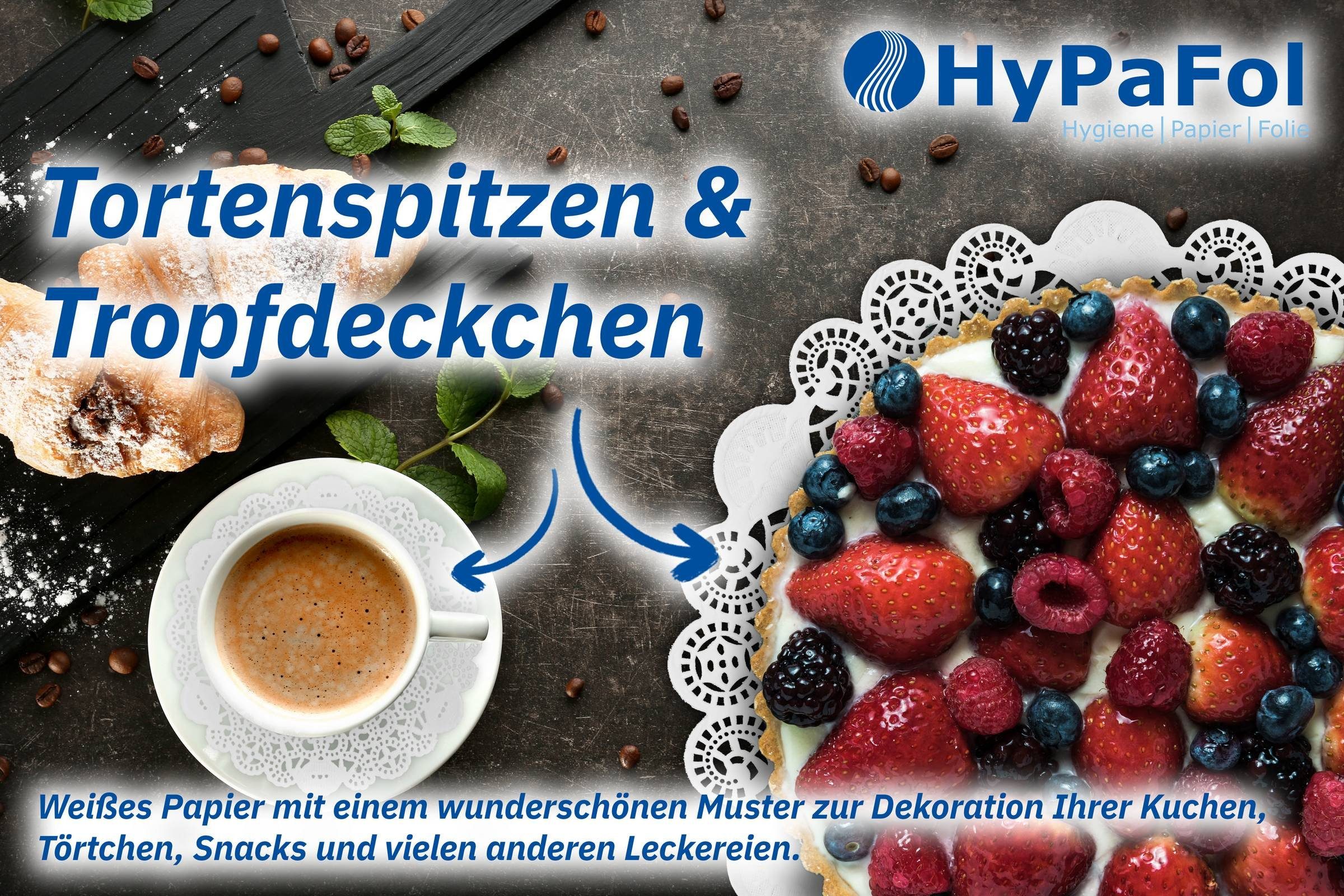 Hypafol Tortenwerkzeug Spitzendeckchen für Kuchen, Torte, Snacks, (Rund, 100 Stück)