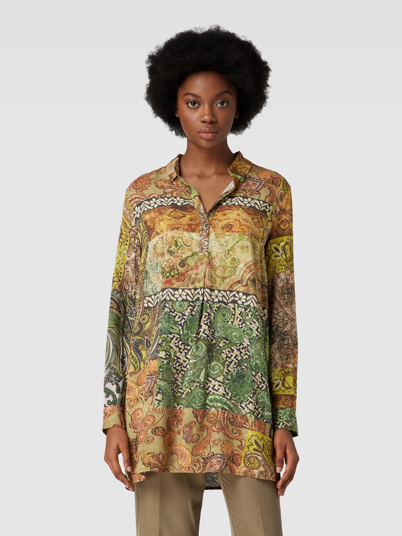 Bluse mit Allover-Print in senfgelb