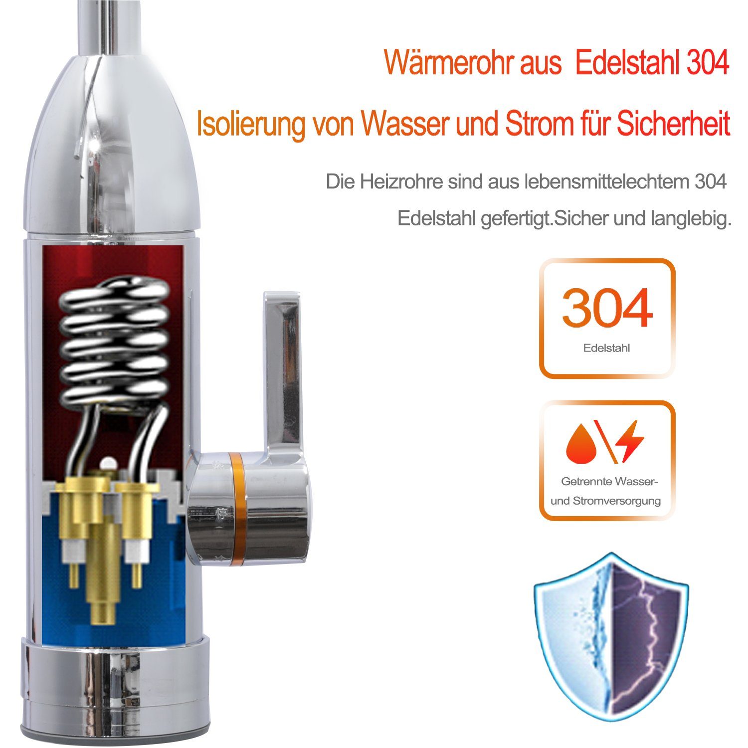 Kpaloft Durchlauferhitzer Elektrisch Warmwasserhahn, LED Temperaturanzeige einstellbar 360° schwenkbar