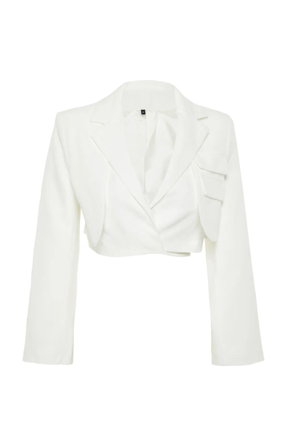 Trendyol Collection  Ecrufarbener, kurz gefütterter, zweireihiger, gewebter Blazer TWOAW23BC00076