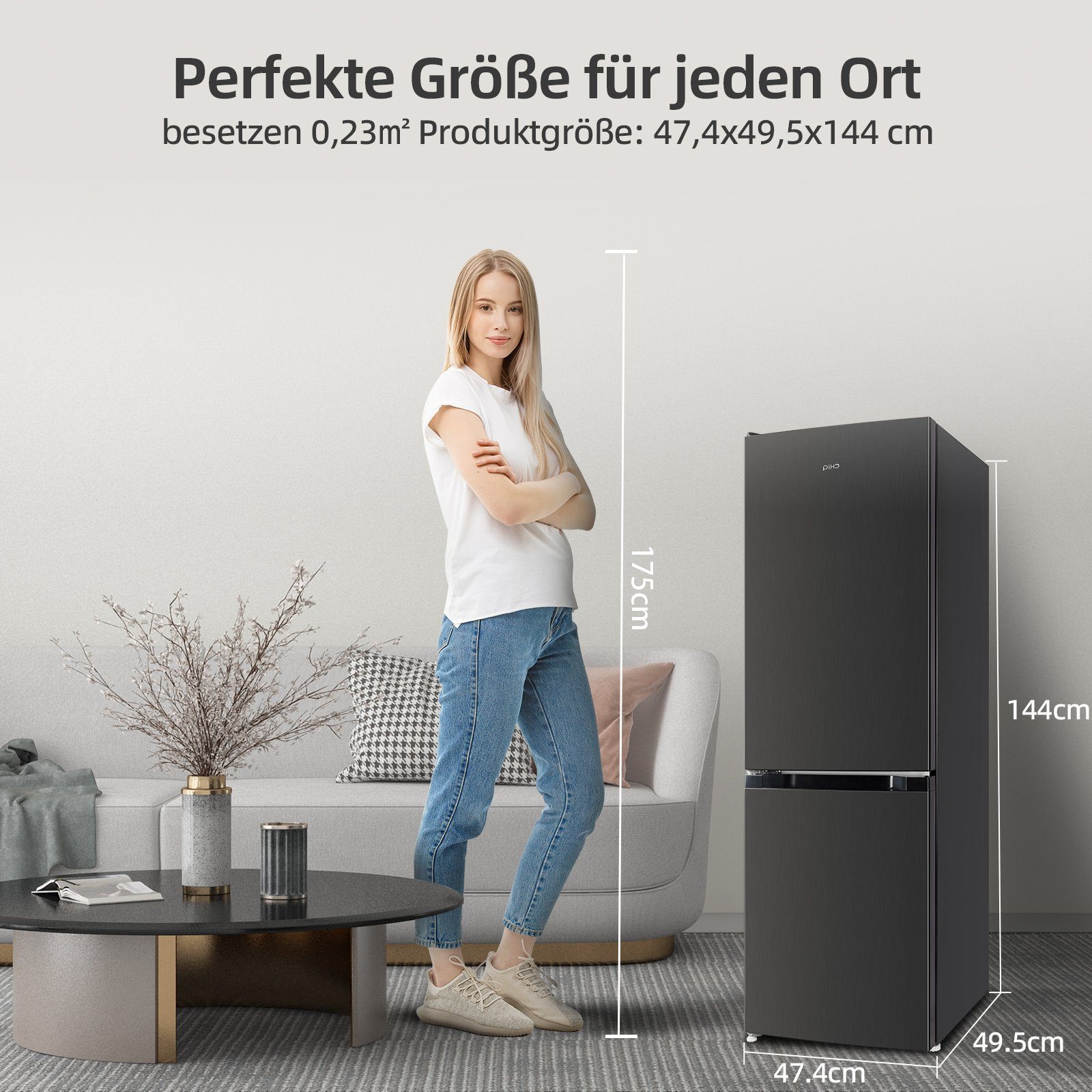 CHiQ Kühl-/Gefrierkombination CBM159LEBD, 144 cm hoch, 50 cm breit, 157L Kühlschrank,12 Jahre Garantie auf den Kompressor,Low-frost