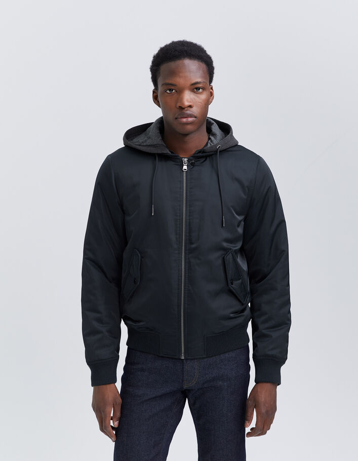 Bomber marine en nylon capuche amovible Homme