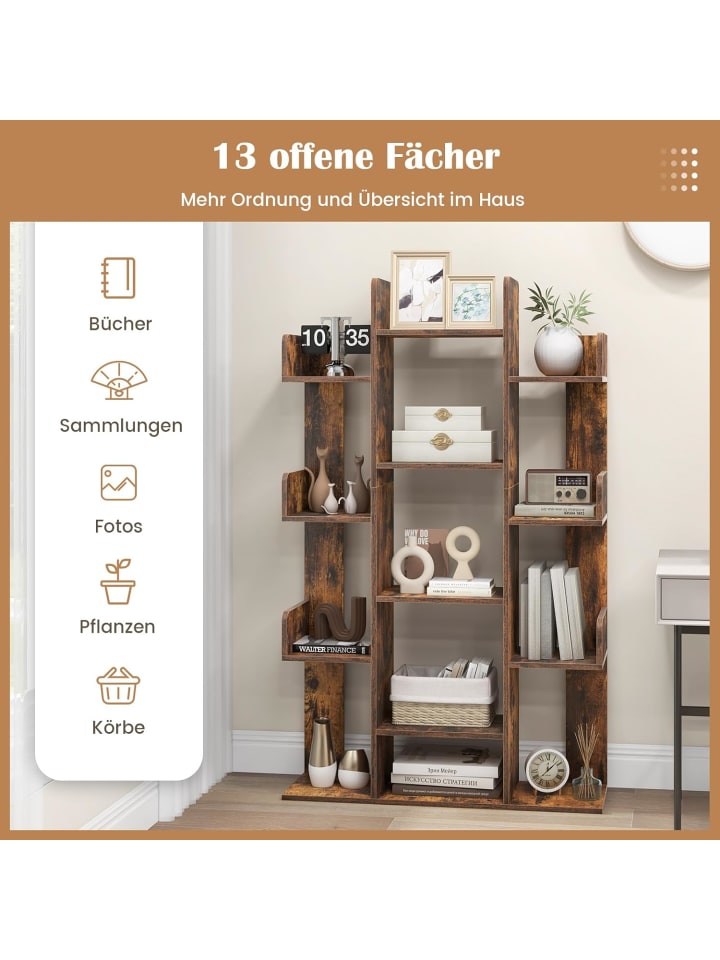 COSTWAY Bücherregal im Baumform mit 13 Fächern in Braun günstig kaufen onesize