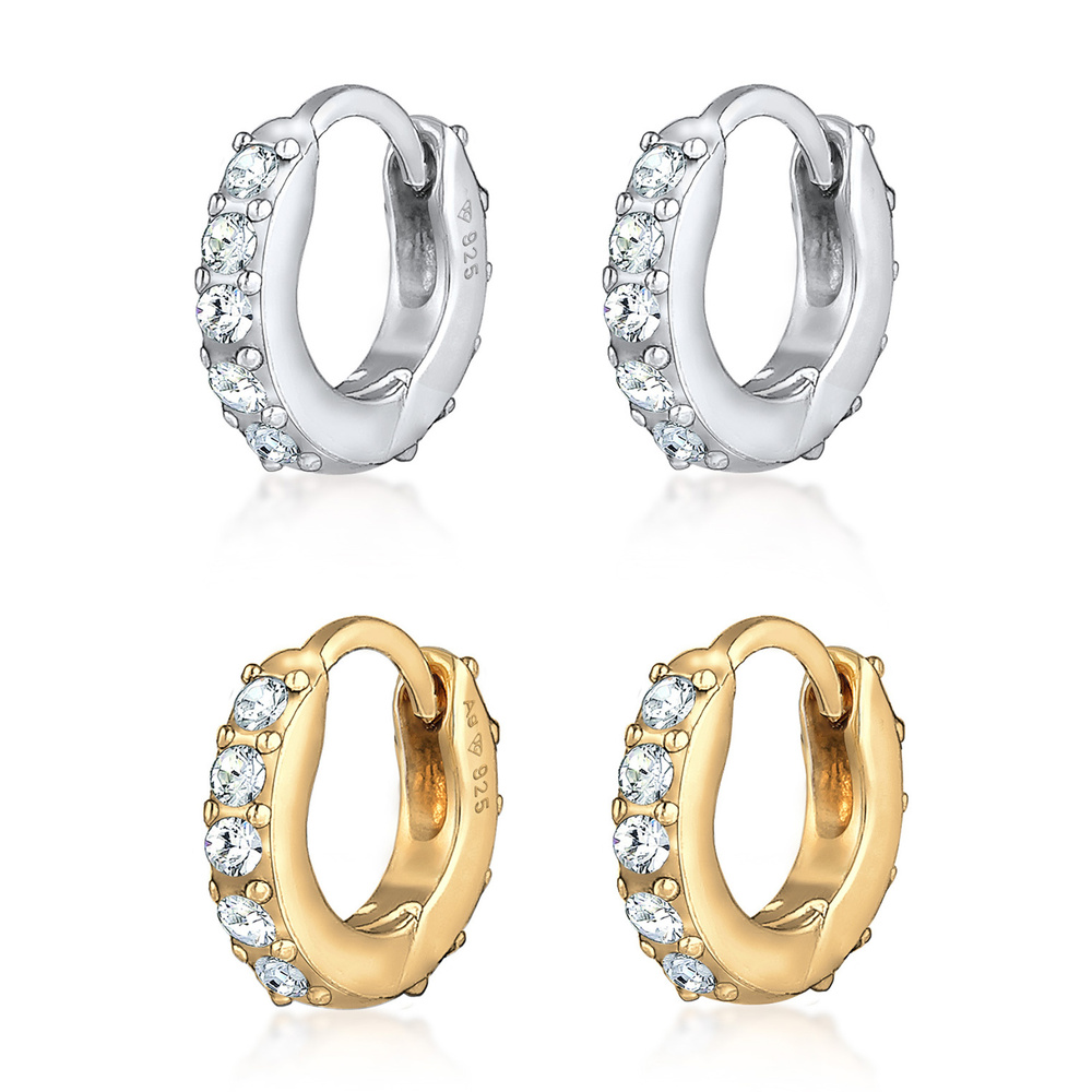 Elli Elli Boucles d'Oreilles Set de créoles pour femmes avec cristaux en argent sterli Boucles d'oreilles