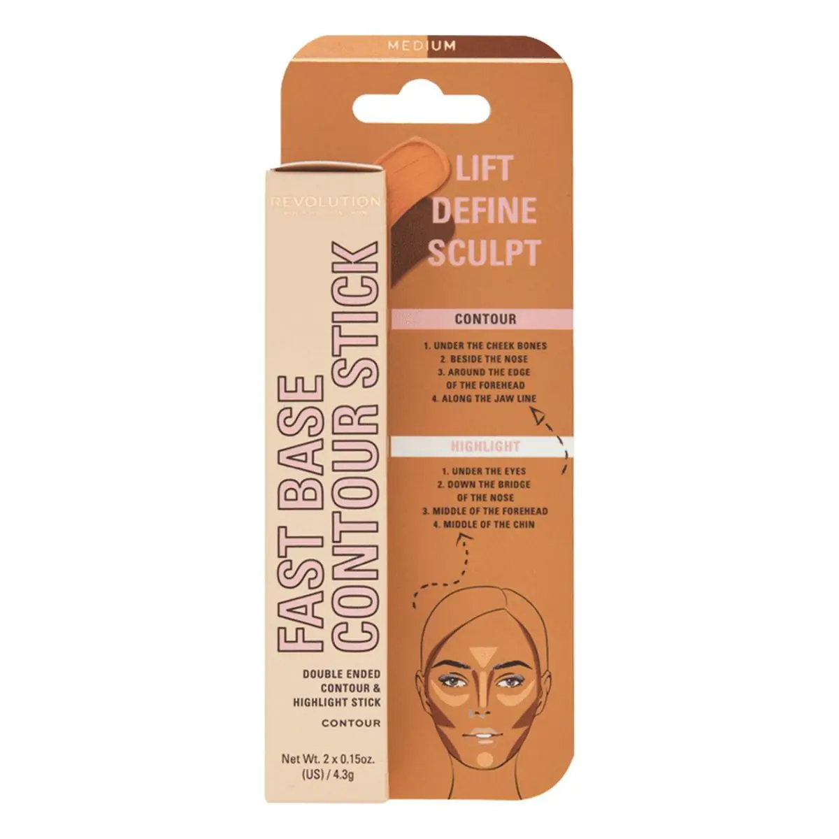 MAKEUP REVOLUTION Fast Base kontūravimo pieštukas, vidutinis, 8.6 g