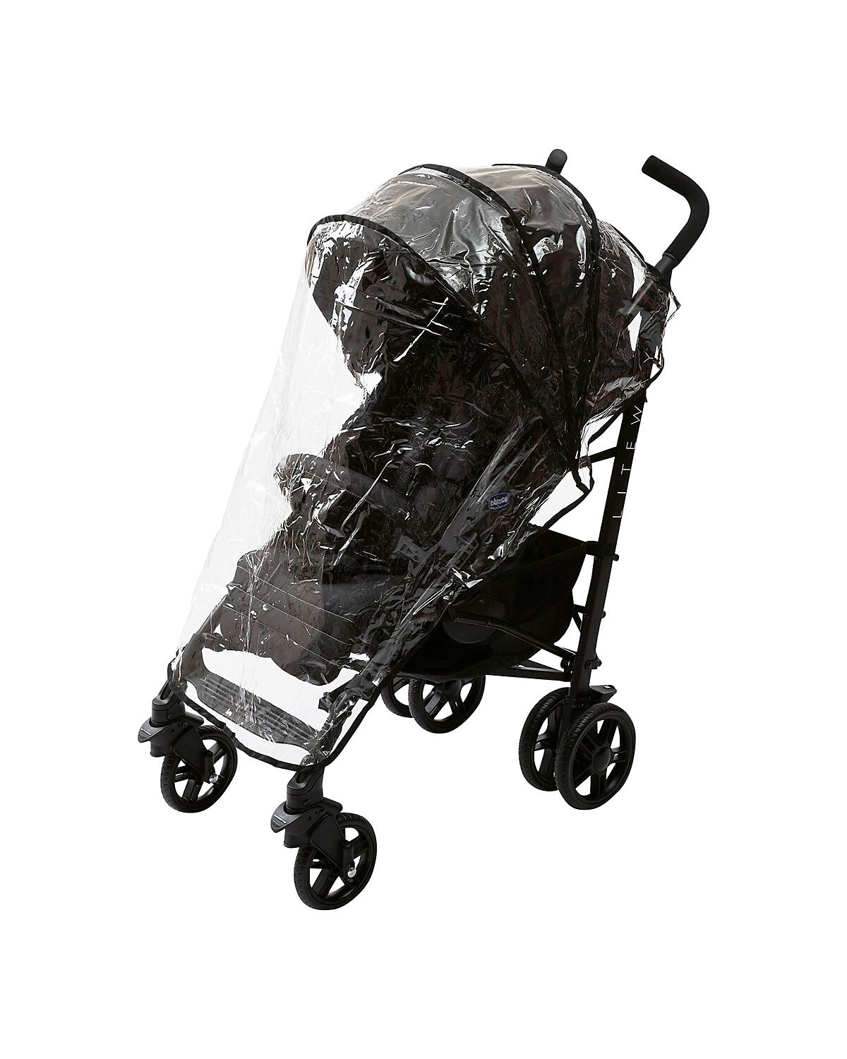 Buggy Sportwagen Lite Way4 schwarz, mit faltbarem Frontbügel 22Kg Traglast, mit neuem großen Verdeck und Textilen Design, inkl. Regenschutz, Einhängekorb