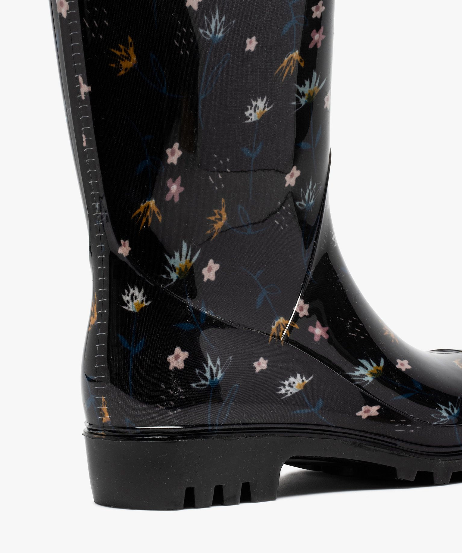 Bottes de pluie femme à imprimé fleuri et semelle crantée noir | GEMO
