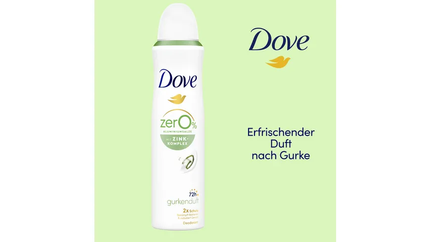 Dove Deodorant-Spray mit Zink-Komplex Gurkenduft 0% Aluminiumsalze 150 ml