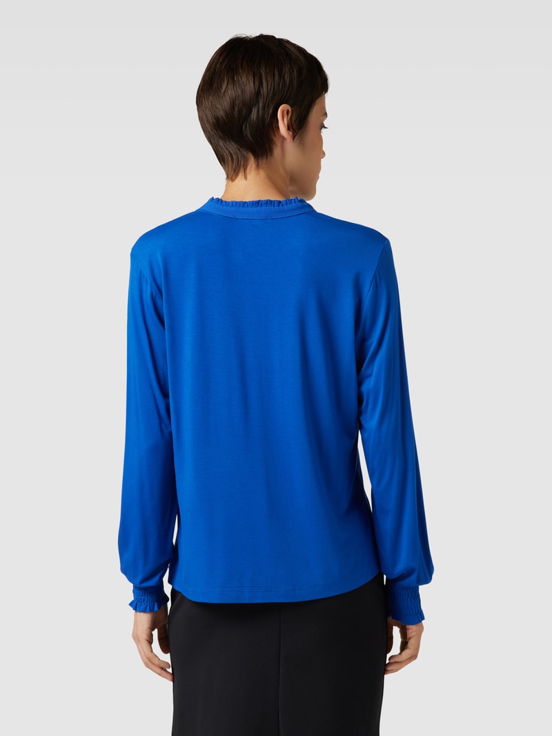 Blusenshirt mit Stehkragen und Smok-Details in royalblau